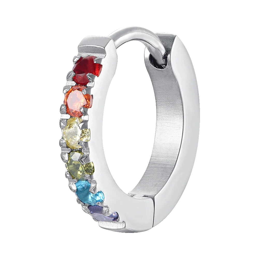 MONO ORECCHINO DONNA IN ACCIAIO CON ZIRCONI MULTICOLOR