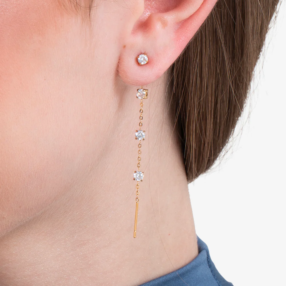 MONO ORECCHINO DONNA IN ACCIAIO IP GOLD CON CRISTALLI BIANCHI - Image 2