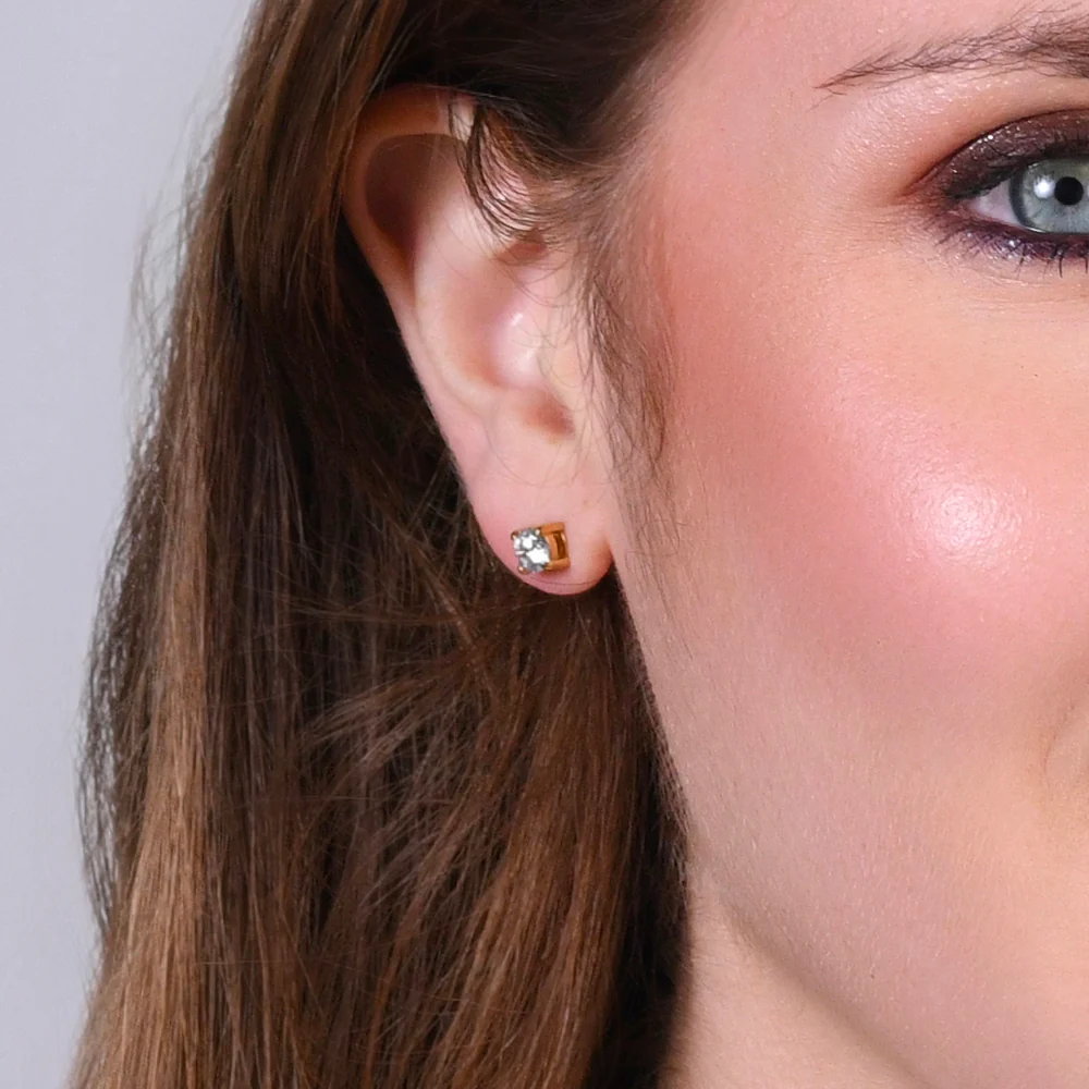 MONO ORECCHINO DONNA IN ACCIAIO IP GOLD CON ZIRCONE BIANCO - Image 2
