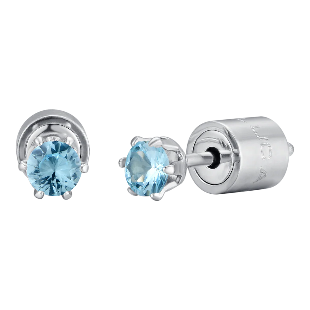 MONO ORECCHINO PUNTO LUCE IN ACCIAIO CON CRISTALLO AZZURRO 3 MM