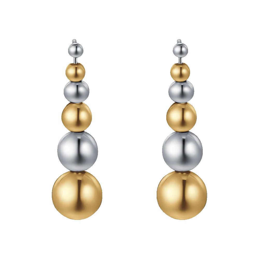 ORECCHINI DONNA CON SFERE IN ACCIAIO IN ACCIAIO E IP GOLD