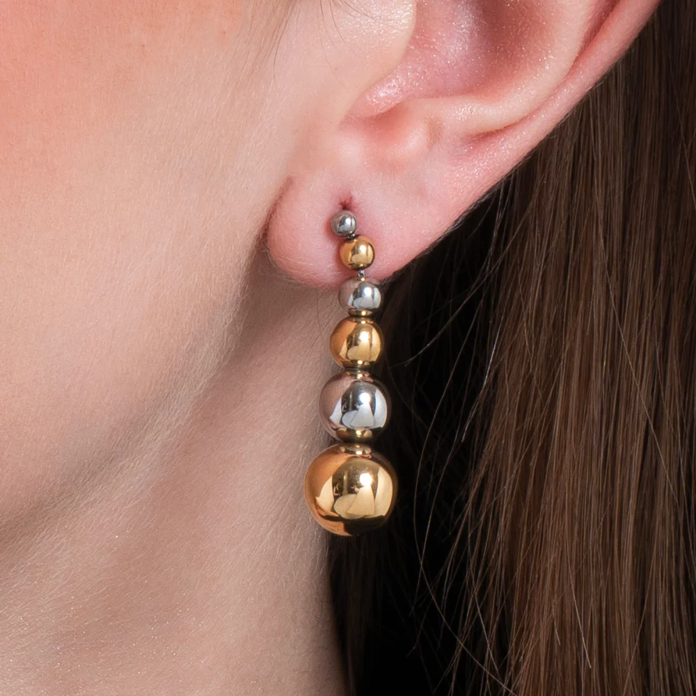 ORECCHINI DONNA CON SFERE IN ACCIAIO IN ACCIAIO E IP GOLD - Image 2
