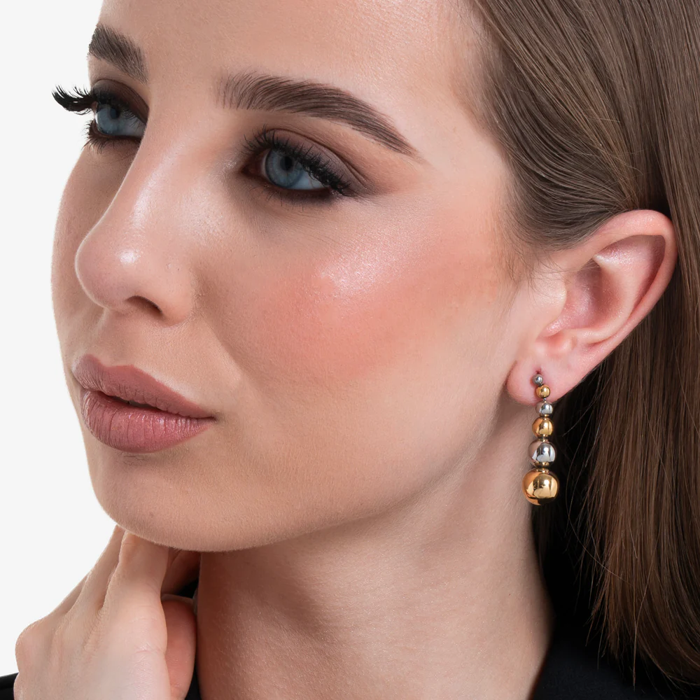 ORECCHINI DONNA CON SFERE IN ACCIAIO IN ACCIAIO E IP GOLD - Image 3