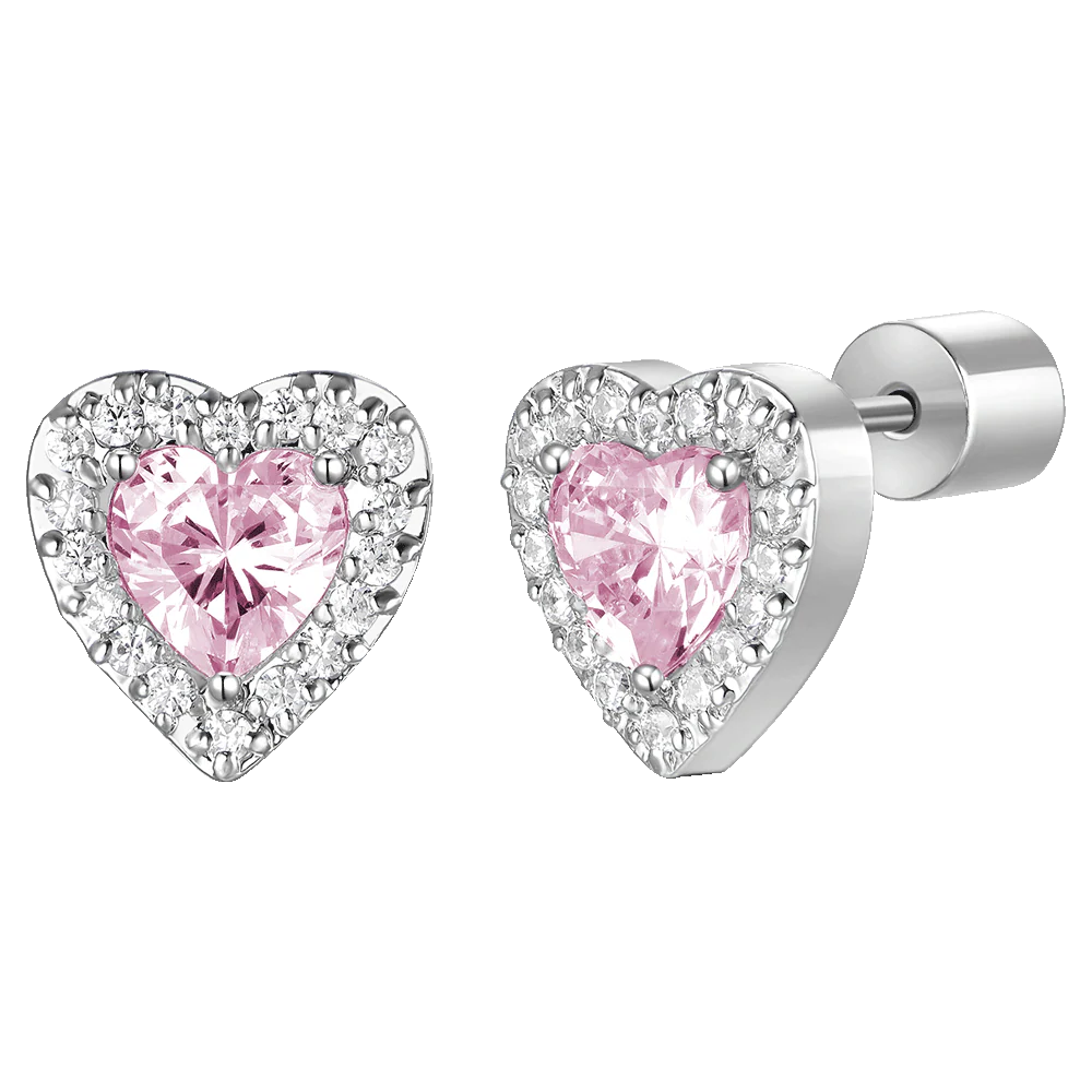 ORECCHINI DONNA IN ACCIAIO CON CUORI CON ZIRCONI ROSA E BIANCHI
