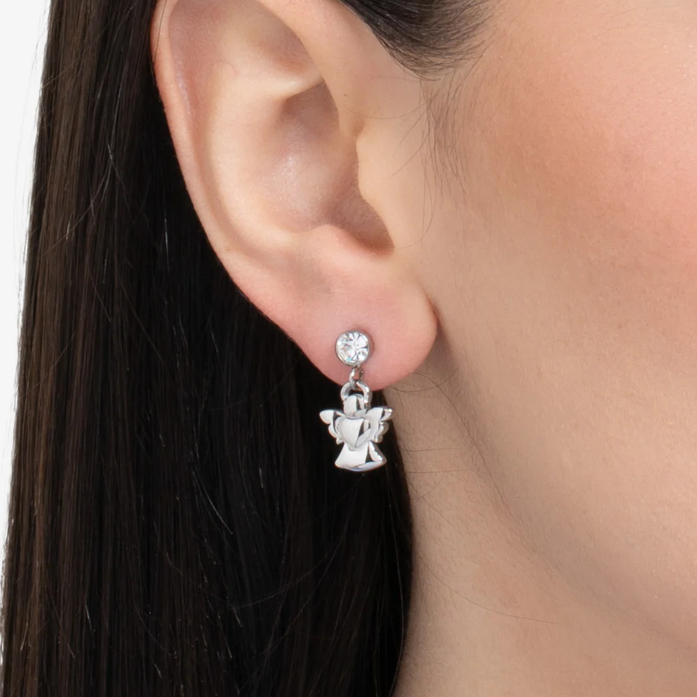 ORECCHINI DONNA IN ACCIAIO CON ANGELO E ZIRCONE BIANCO - Image 2