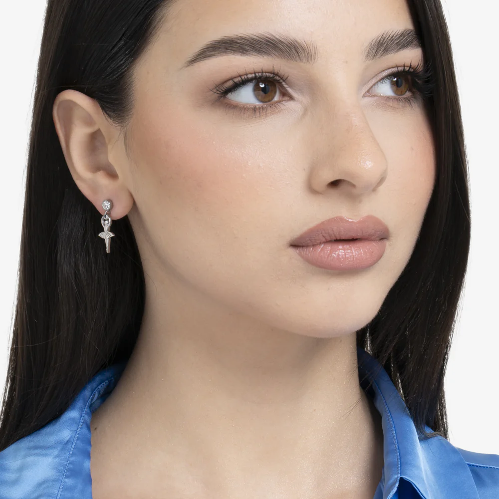ORECCHINI DONNA IN ACCIAIO CON BALLERINA E ZIRCONE BIANCO - Image 3