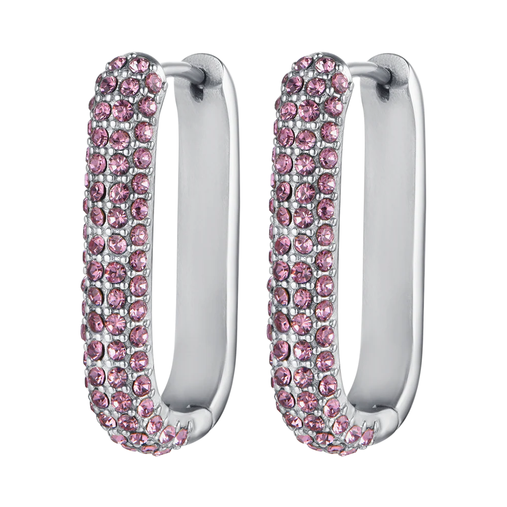 ORECCHINI DONNA IN ACCIAIO CON CRISTALLI ROSA