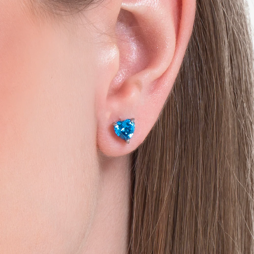 ORECCHINI DONNA IN ACCIAIO CON CUORE CRISTALLO BLU - Image 2