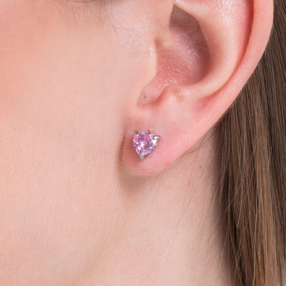 ORECCHINI DONNA IN ACCIAIO CON CUORE CRISTALLO ROSA - Image 2