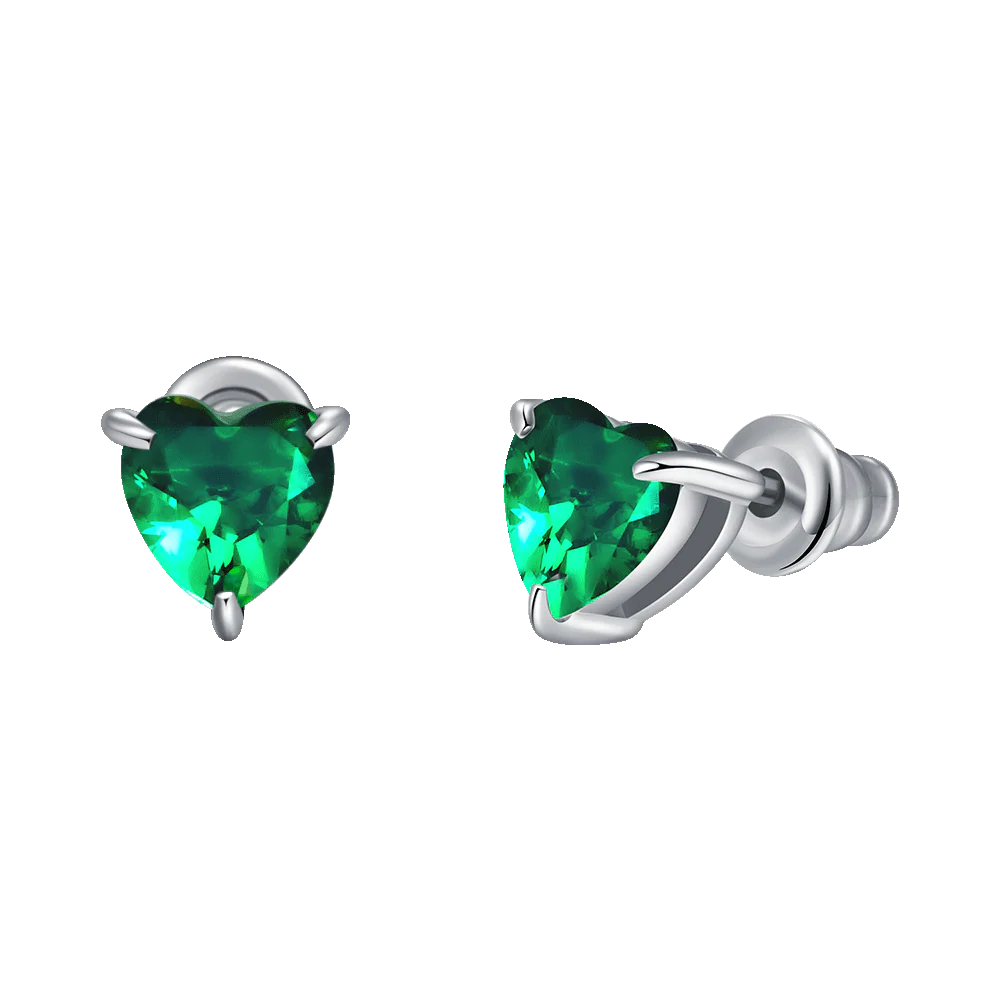 ORECCHINI DONNA IN ACCIAIO CON CUORE CRISTALLO VERDE