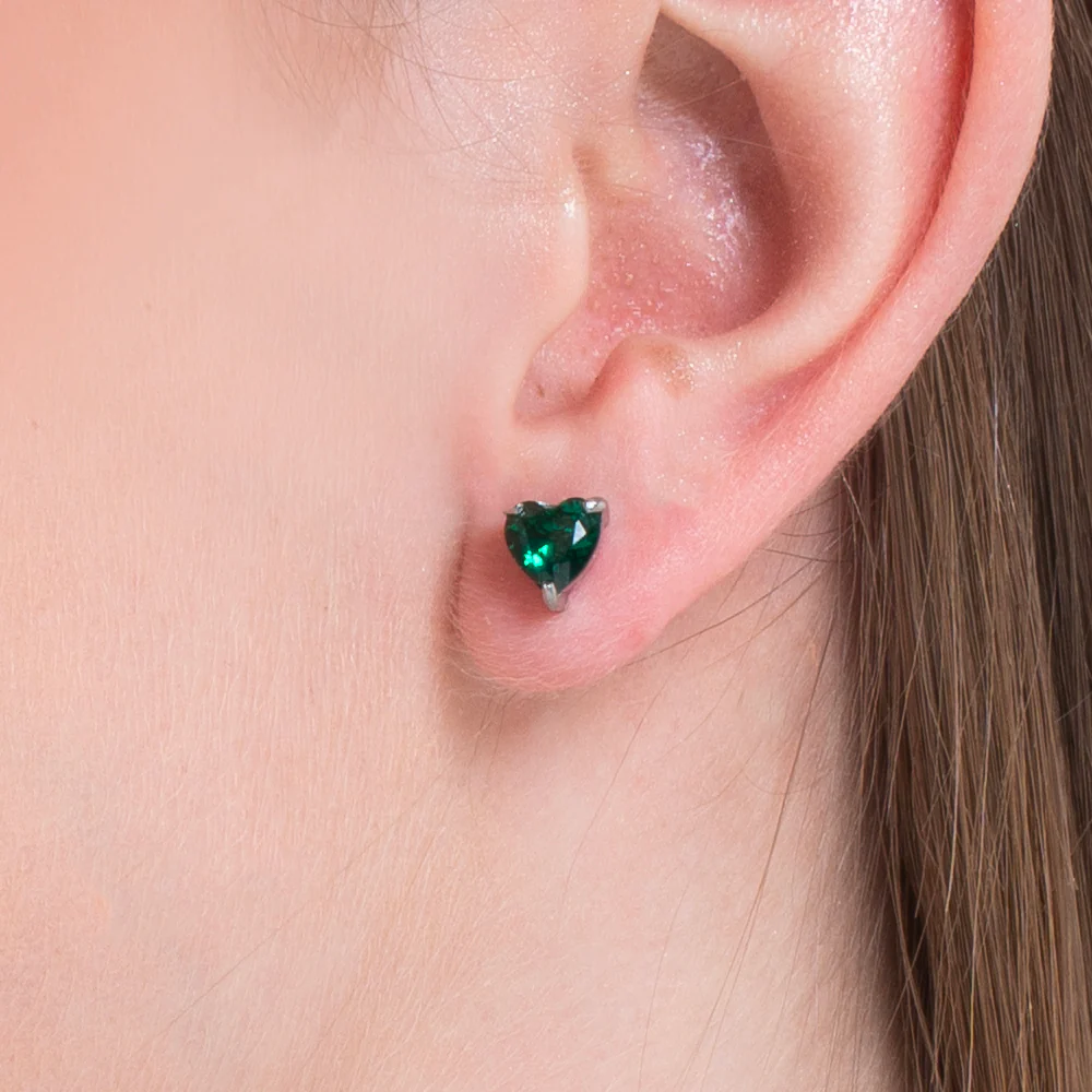 ORECCHINI DONNA IN ACCIAIO CON CUORE CRISTALLO VERDE - Image 2