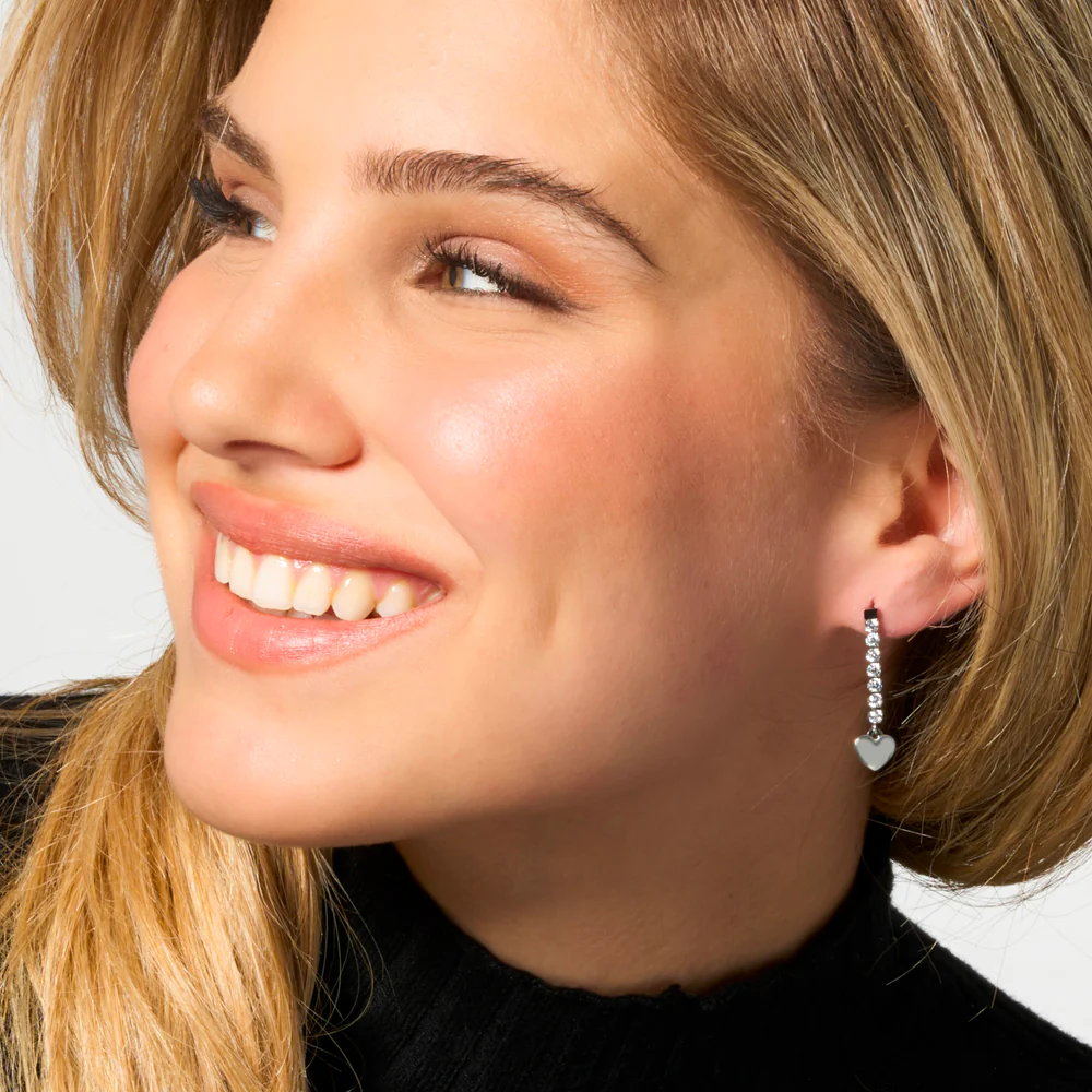 ORECCHINI DONNA IN ACCIAIO CON CUORE E ZIRCONI BIANCHI - Image 3