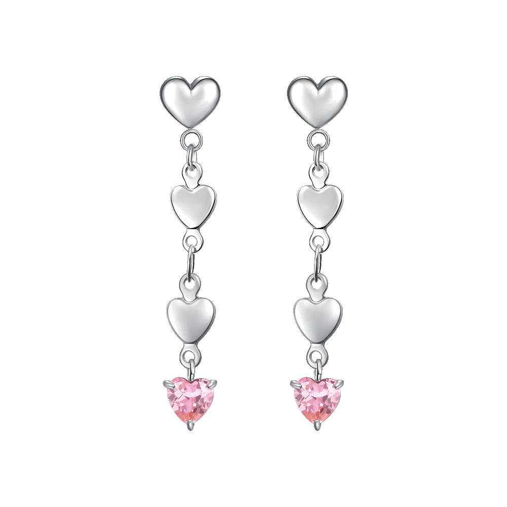 ORECCHINI DONNA IN ACCIAIO CON CUORI E ZIRCONE ROSA