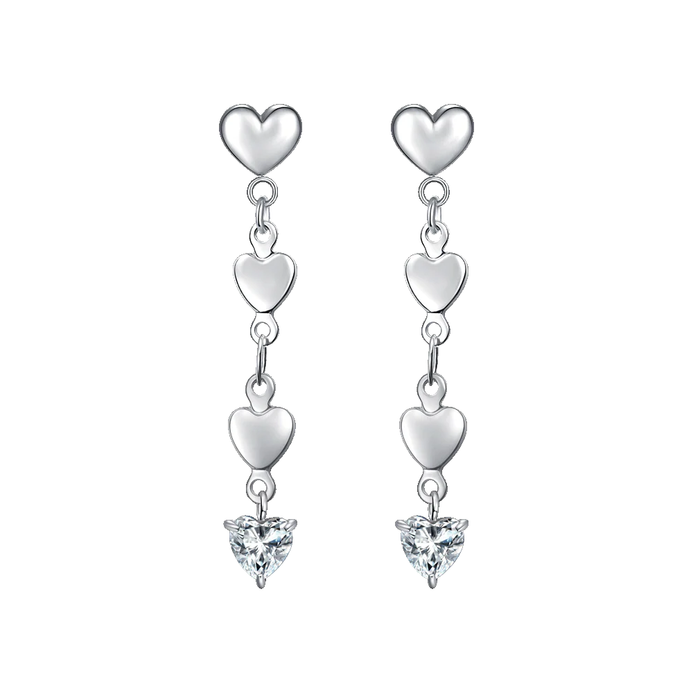 ORECCHINI DONNA IN ACCIAIO CON CUORI E ZIRCONI BIANCHI