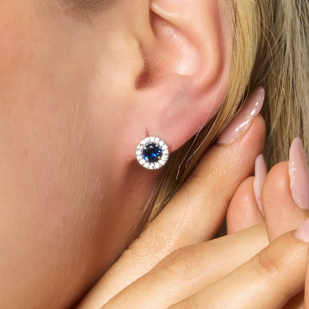 ORECCHINI DONNA IN ACCIAIO CON ELEMENTI CON ZIRCONI BLU E BIANCHI - Image 2