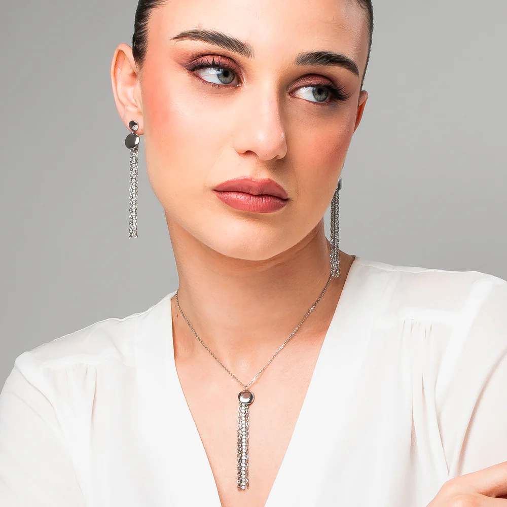ORECCHINI DONNA IN ACCIAIO CON ELEMENTI IN ACCIAIO E CRISTALLI BIANCHI - Image 4