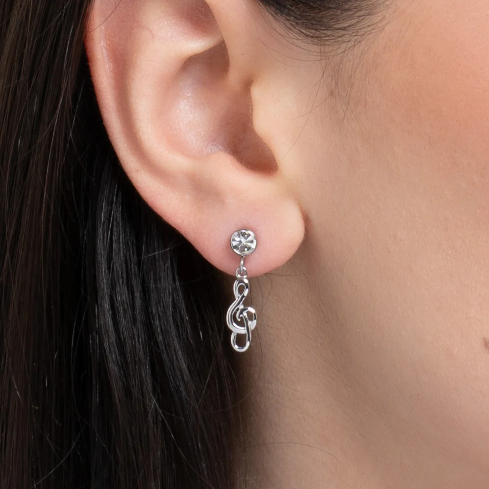 ORECCHINI DONNA IN ACCIAIO CON NOTA MUSICALE E ZIRCONE BIANCO - Image 2