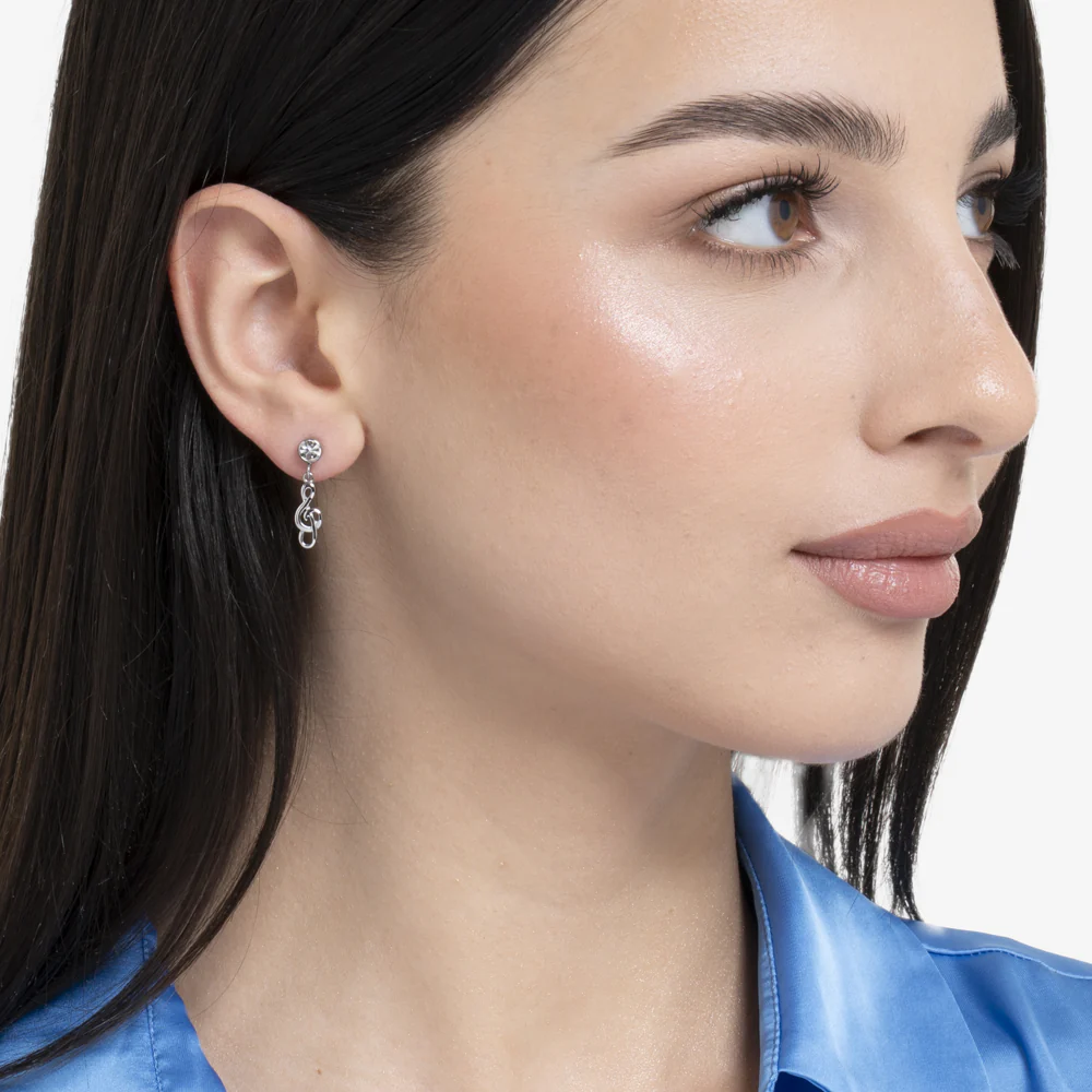 ORECCHINI DONNA IN ACCIAIO CON NOTA MUSICALE E ZIRCONE BIANCO - Image 3