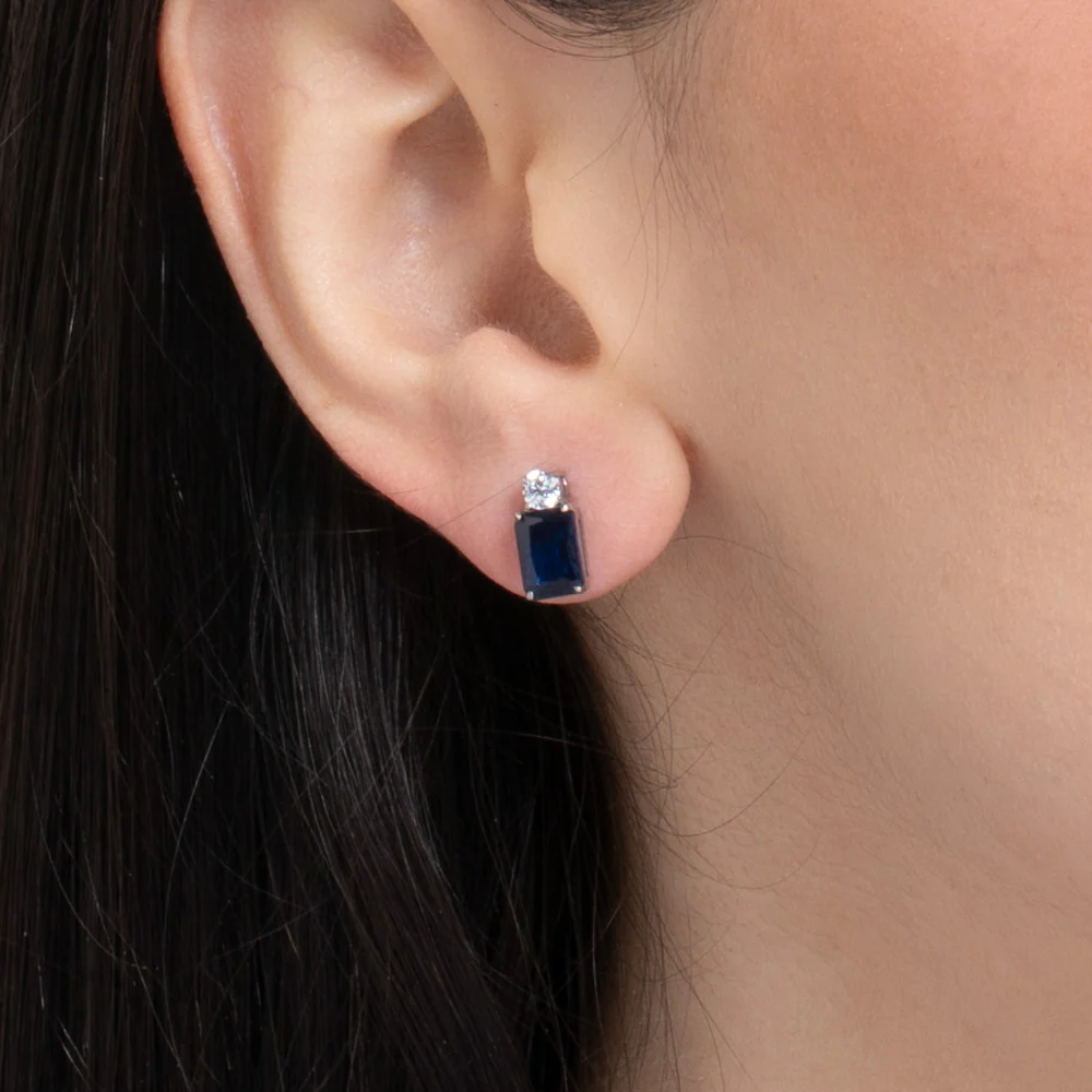 ORECCHINI DONNA IN ACCIAIO CON ZIRCONI BLU E BIANCHI - Image 2