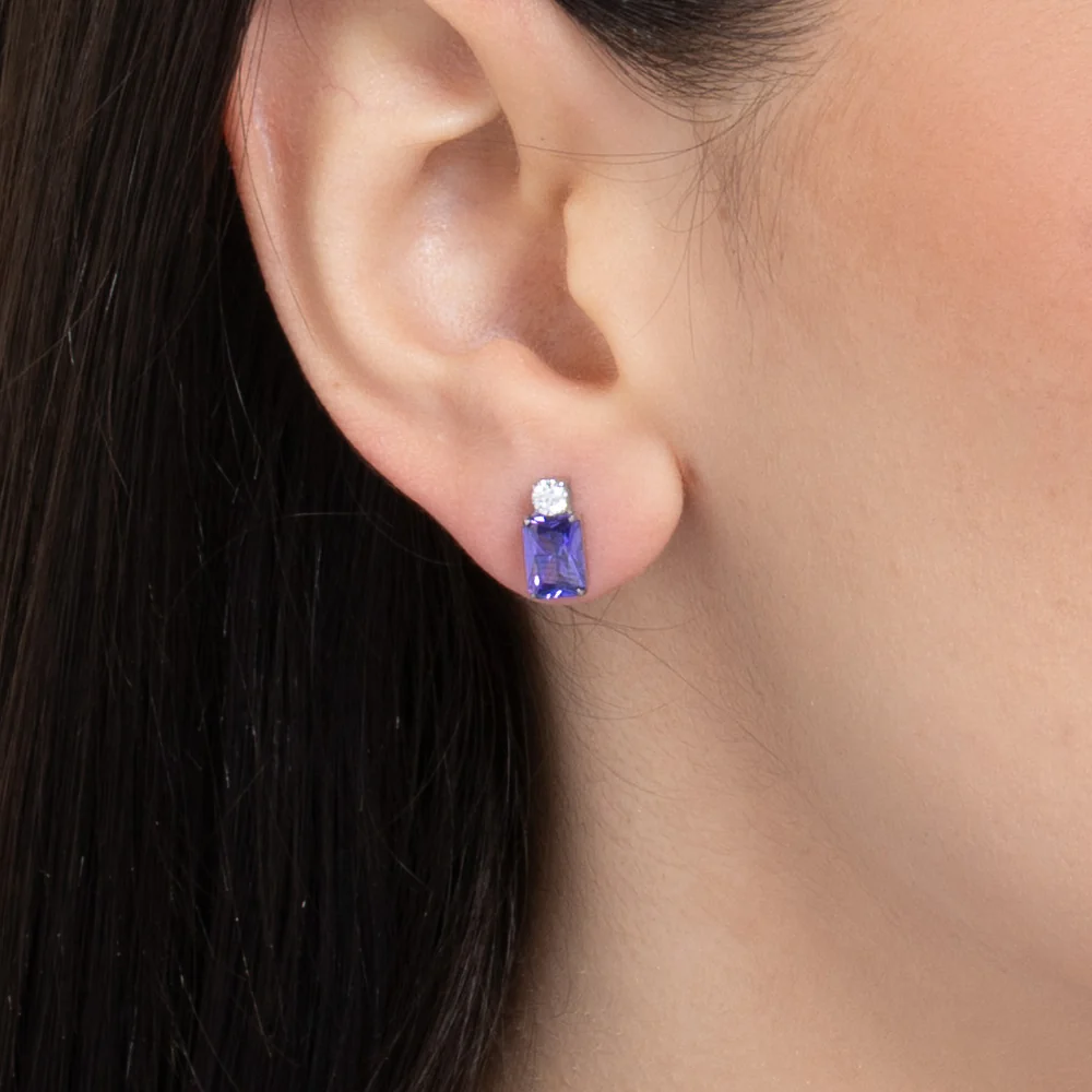 ORECCHINI DONNA IN ACCIAIO CON ZIRCONI VIOLA E BIANCHI - Image 2