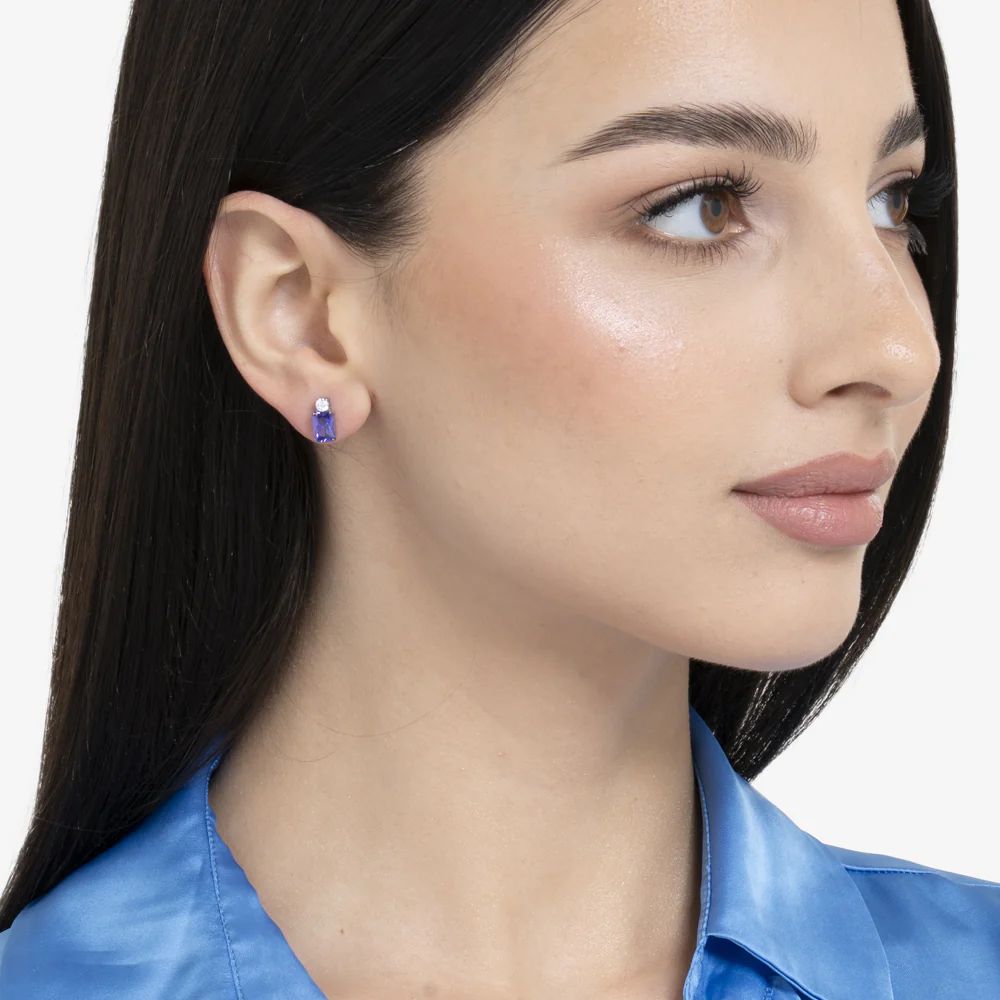 ORECCHINI DONNA IN ACCIAIO CON ZIRCONI VIOLA E BIANCHI - Image 3