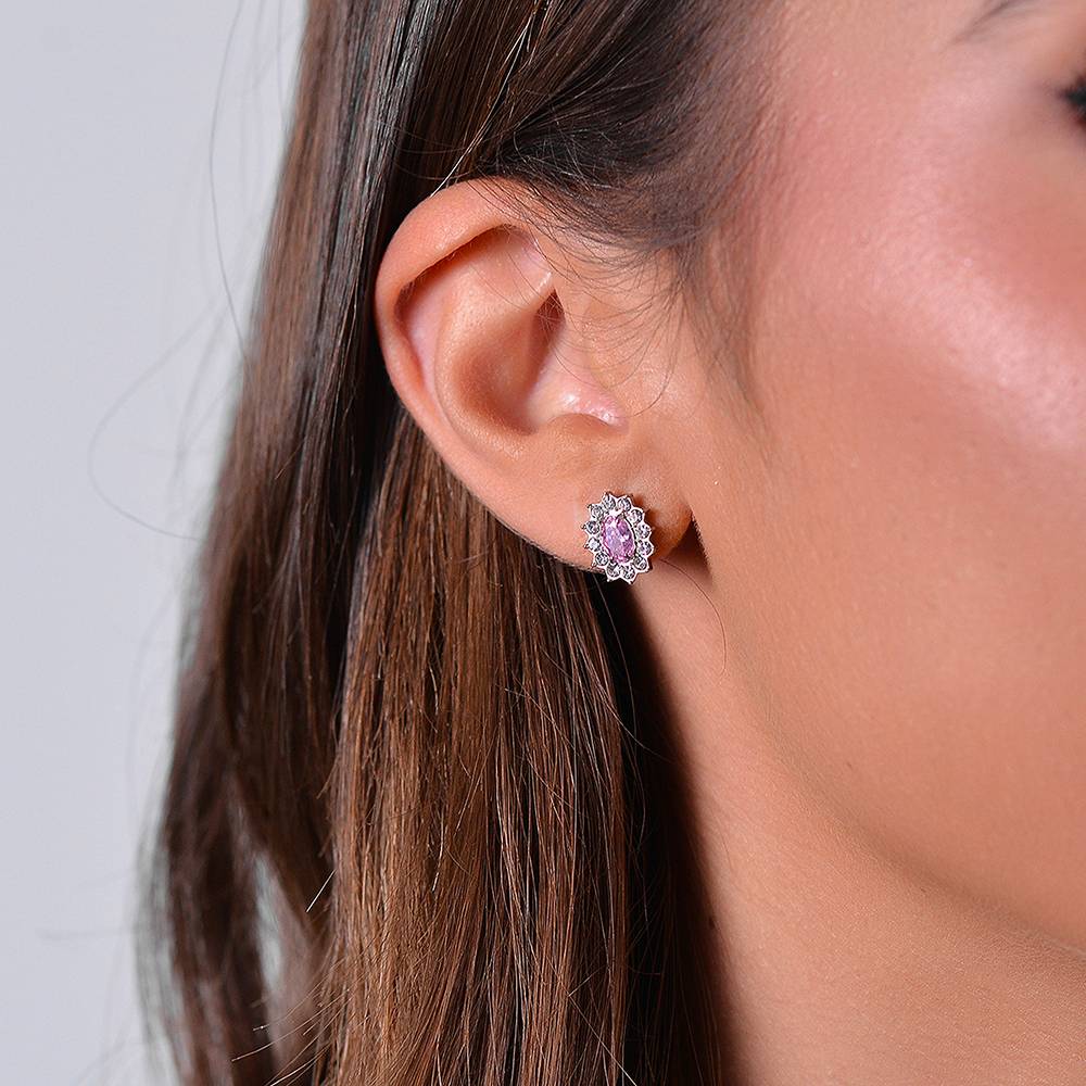 ORECCHINI DONNA IN ACCIAIO CRISTALLI E ZIRCONE ROSA - Image 2