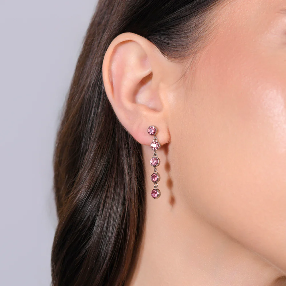 ORECCHINI DONNA IN ACCIAIO CRISTALLI ROSA - Image 2