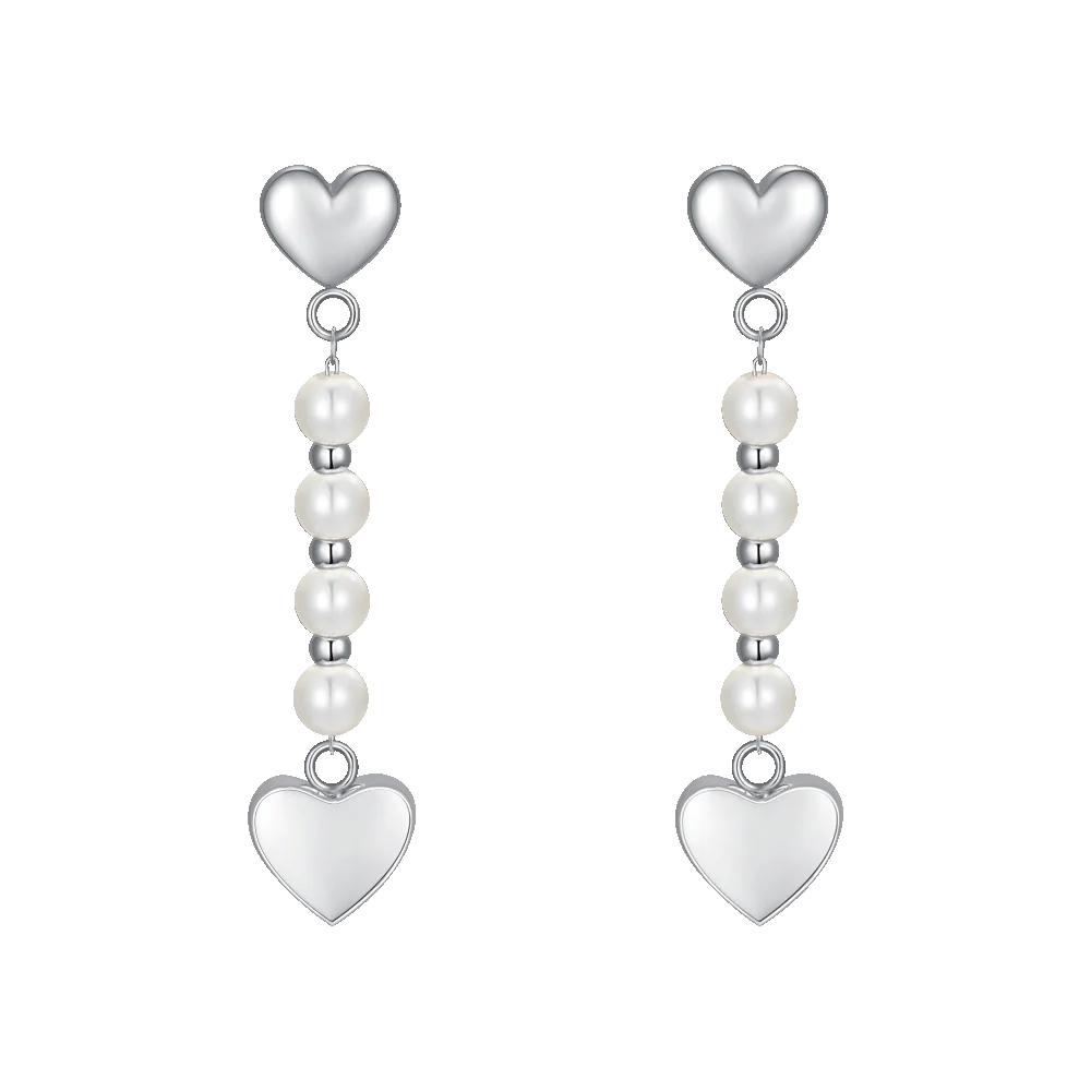 ORECCHINI DONNA IN ACCIAIO E PERLE BIANCHE CON CUORE