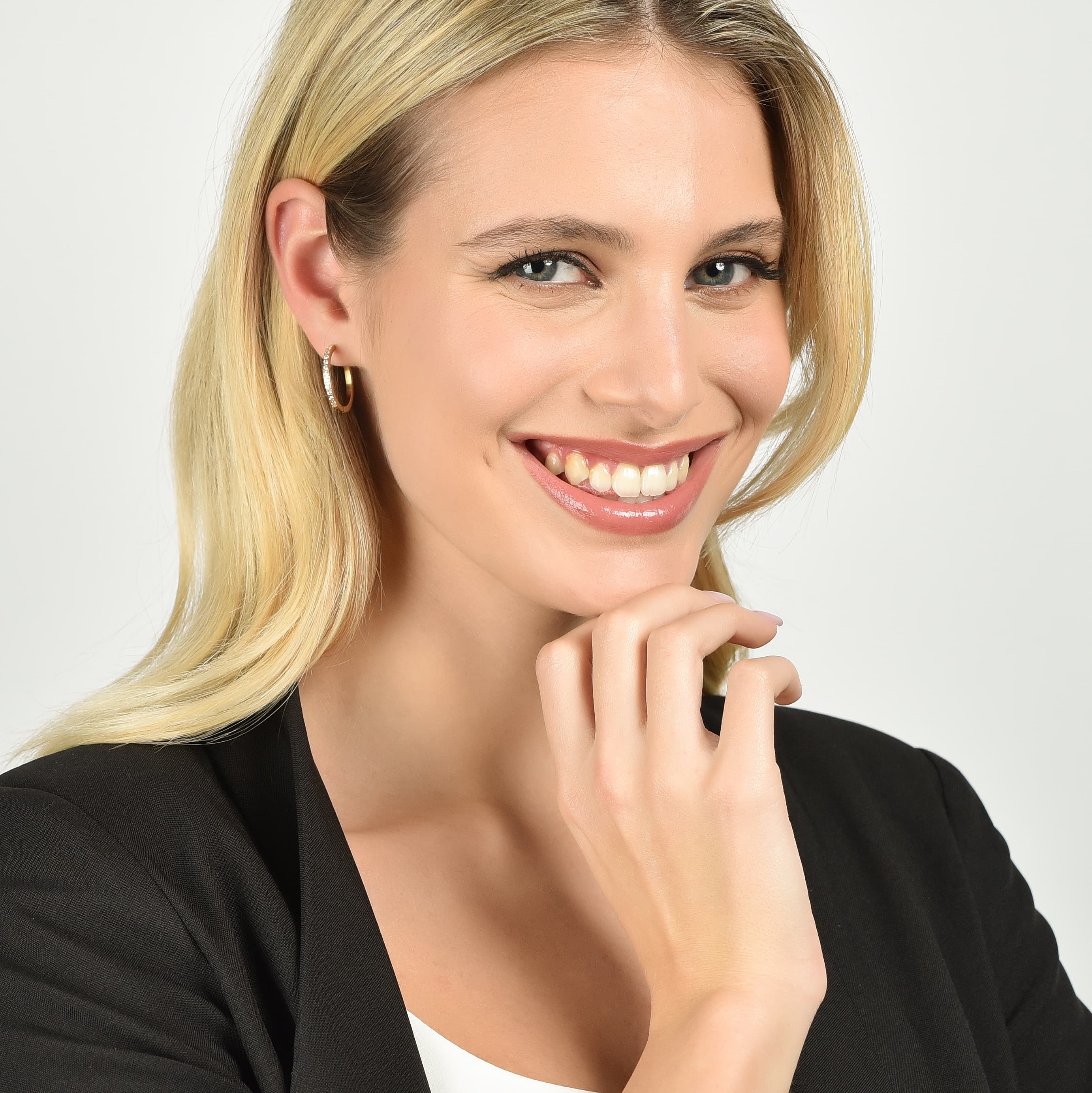 ORECCHINI DONNA IN ACCIAIO IP GOLD CON CRISTALLI BIANCHI - Image 3