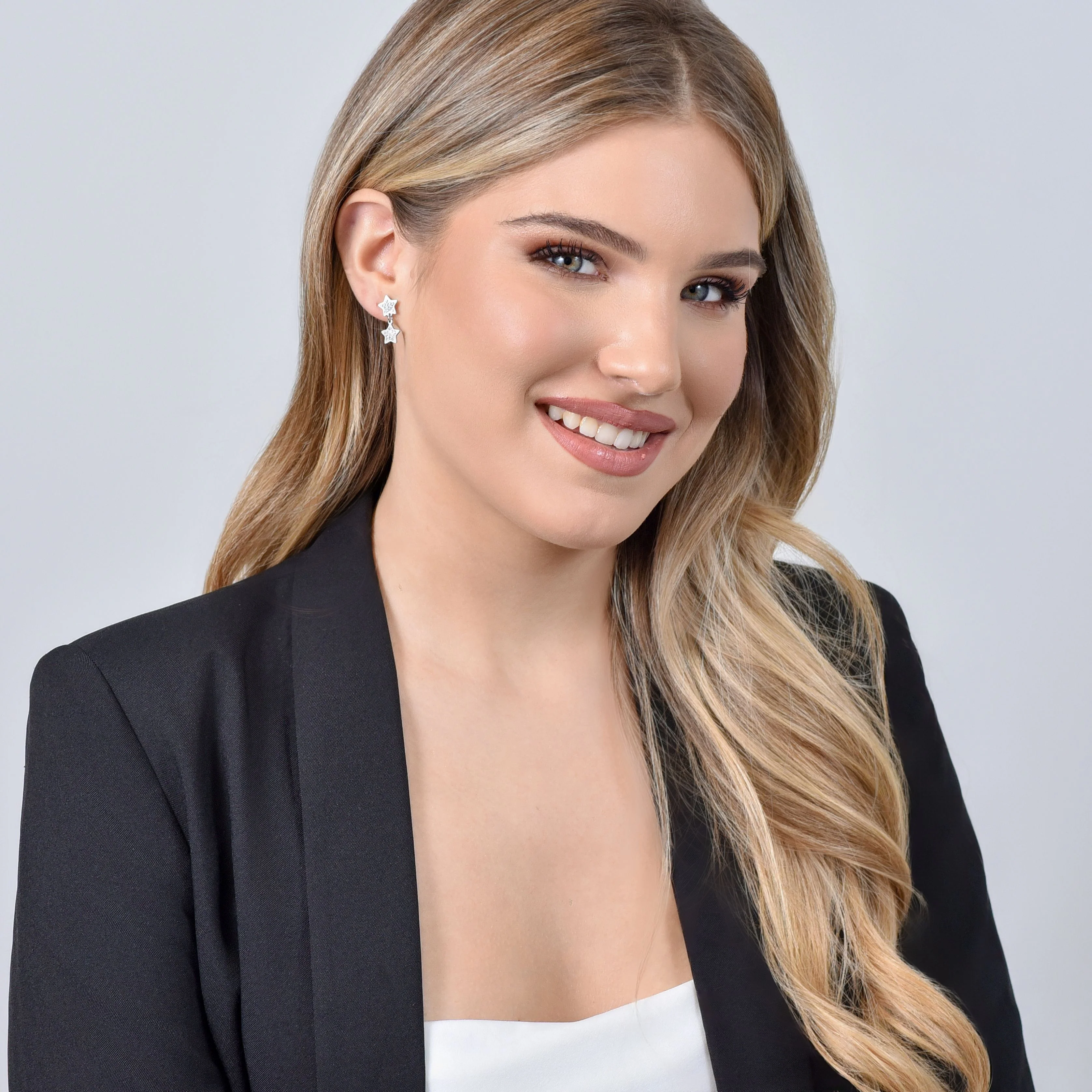 ORECCHINI DONNA IN ACCIAIO STELLE CON CRISTALLI BIANCHI - Image 3