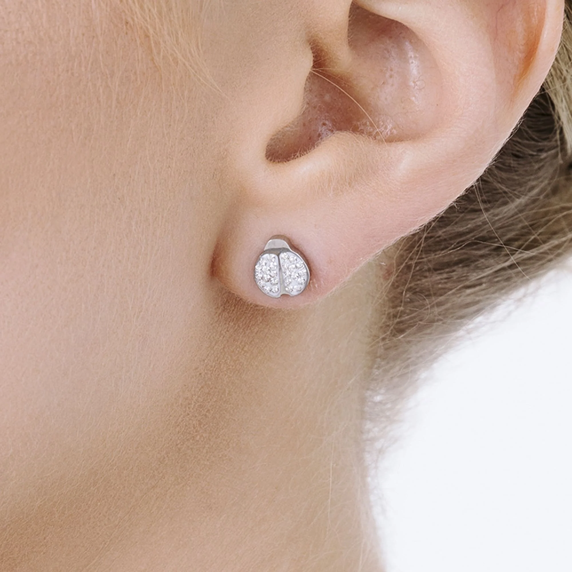 ORECCHINI DONNA IN ACCIAIO CON COCCINELLA E CRISTALLI - Image 3