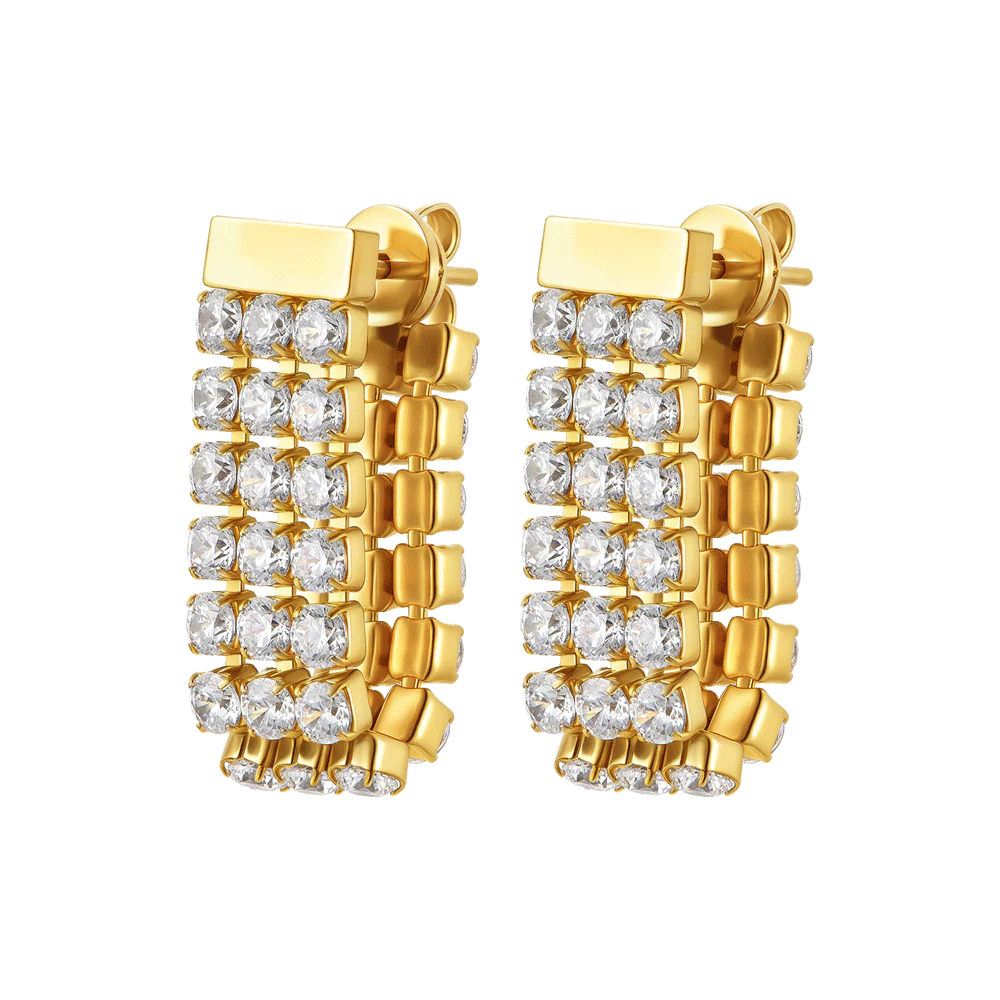ORECCHINI TENNIS DONNA IN ACCIAIO IP GOLD CON ZIRCONI BIANCHI