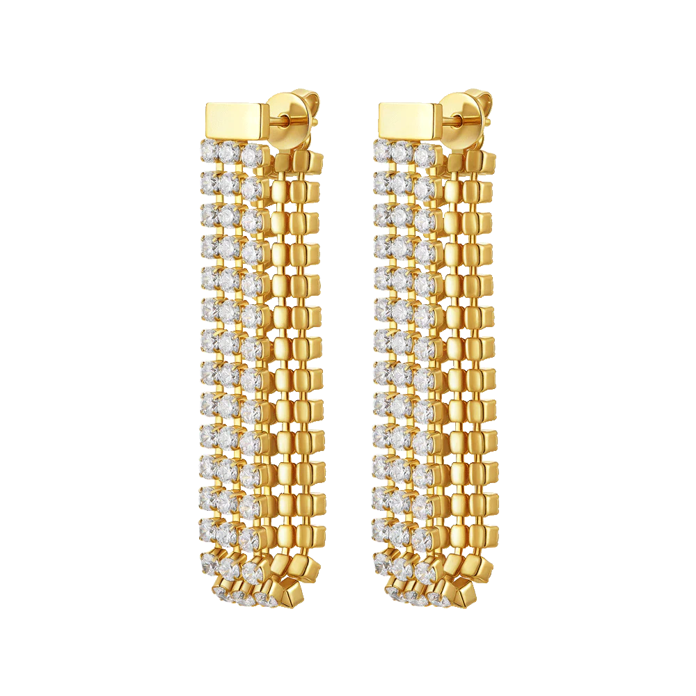 ORECCHINI TENNIS DONNA IN ACCIAIO IP GOLD CON ZIRCONI BIANCHI