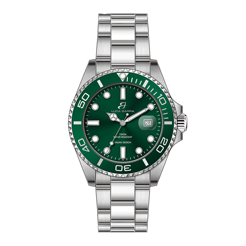 OROLOGIO CON CASSA IN ACCIAIO GHIERA VERDE QUADRANTE VERDE