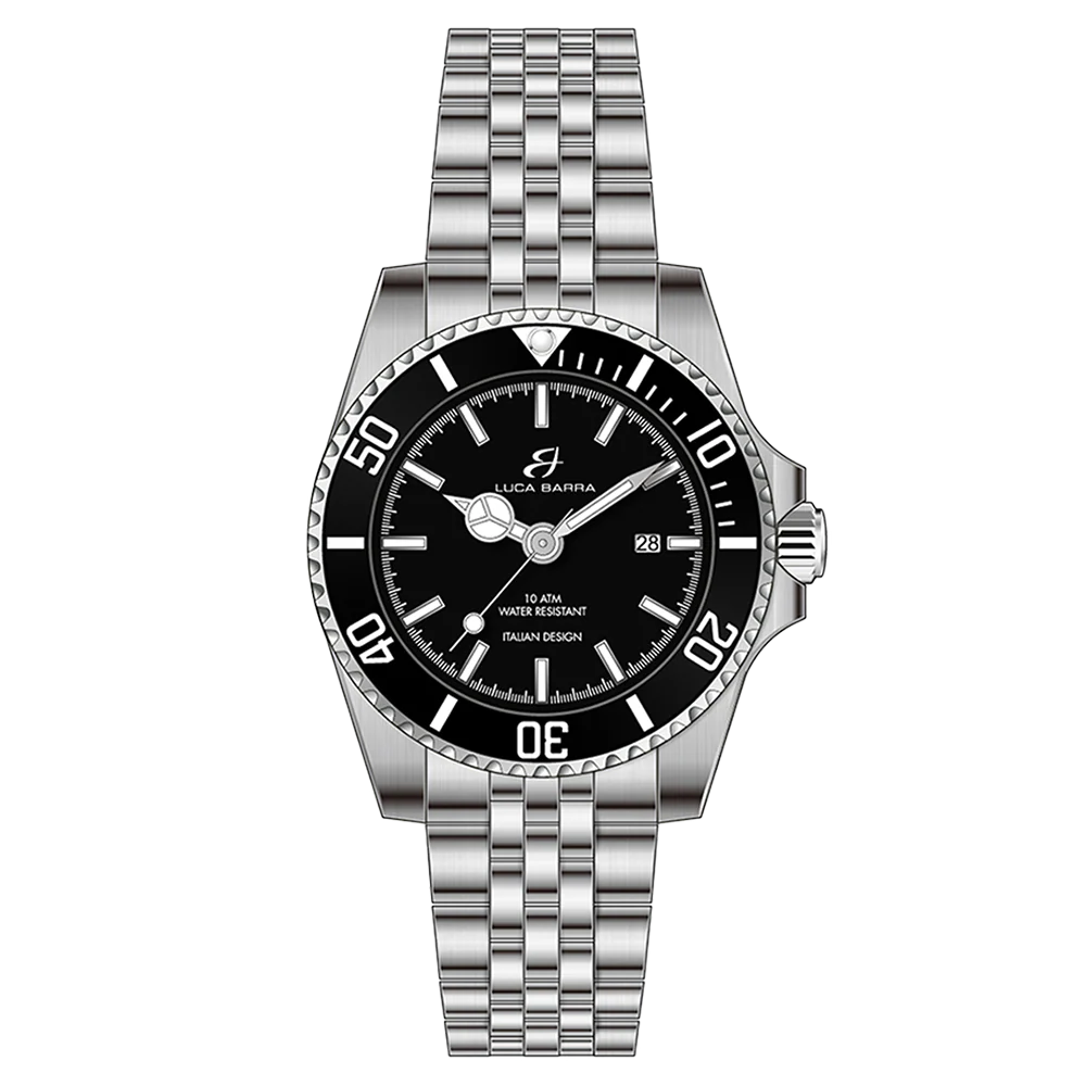 OROLOGIO CON CASSA IN ACCIAIO QUADRANTE NERO GHIERA NERA