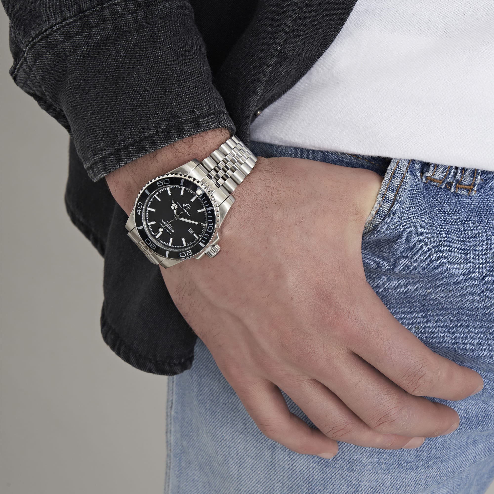OROLOGIO CON CASSA IN ACCIAIO QUADRANTE NERO GHIERA NERA - Image 3