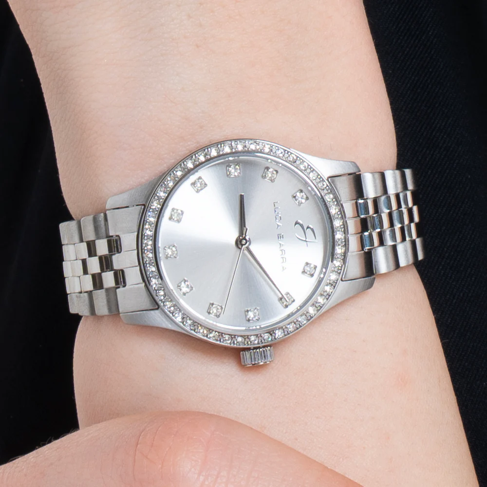 OROLOGIO DONNA IN ACCIAIO CON QUADRANTE SILVER E GHIERA CON CRISTALLI BIANCHI - Image 2