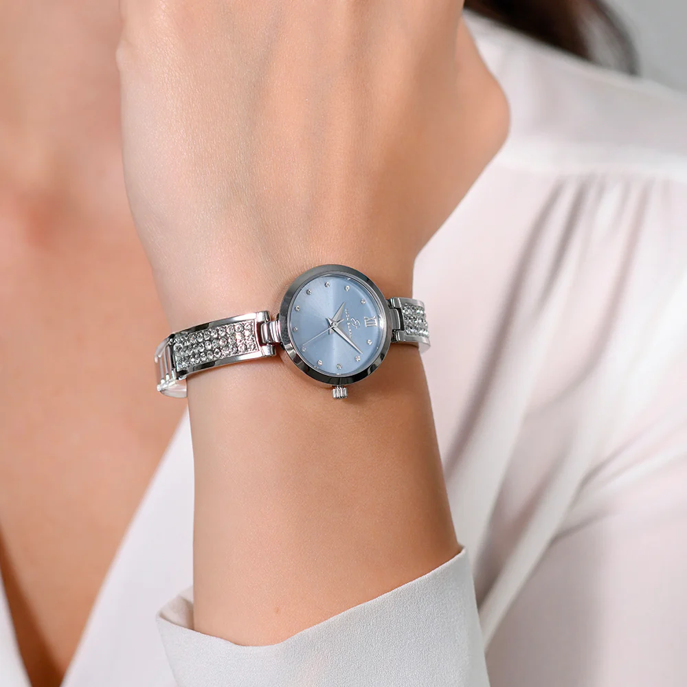OROLOGIO DONNA IN ACCIAIO CRISTALLI E QUADRANTE CELESTE - Image 2