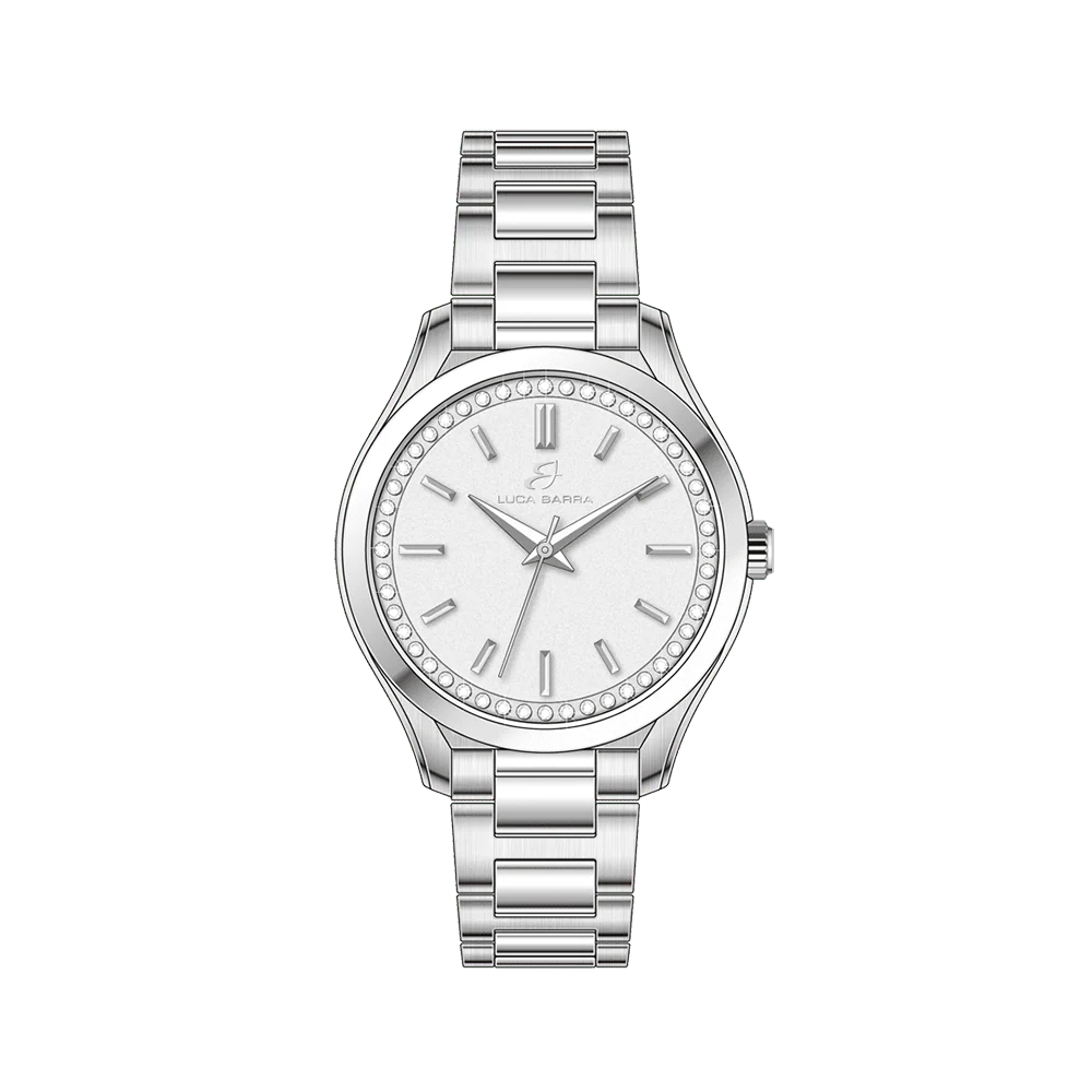 OROLOGIO DONNA IN ACCIAIO GHIERA CRISTALLI BIANCHI