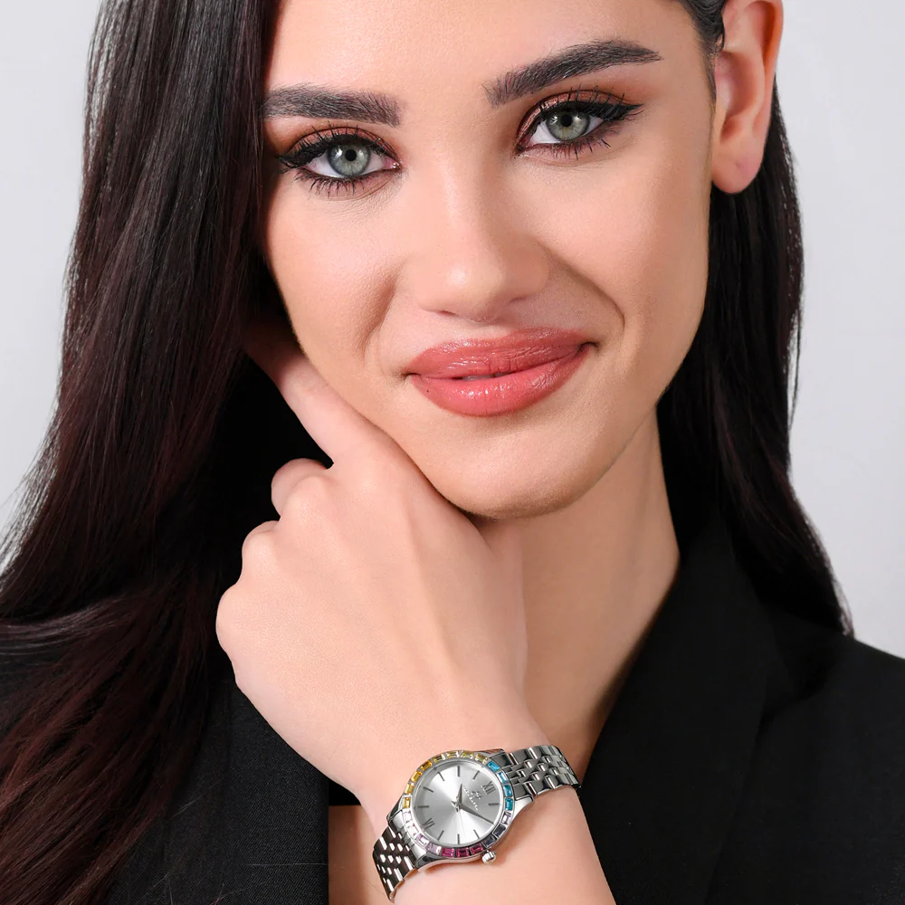OROLOGIO DONNA IN ACCIAIO GHIERA CRISTALLI MULTICOLOR - Image 3