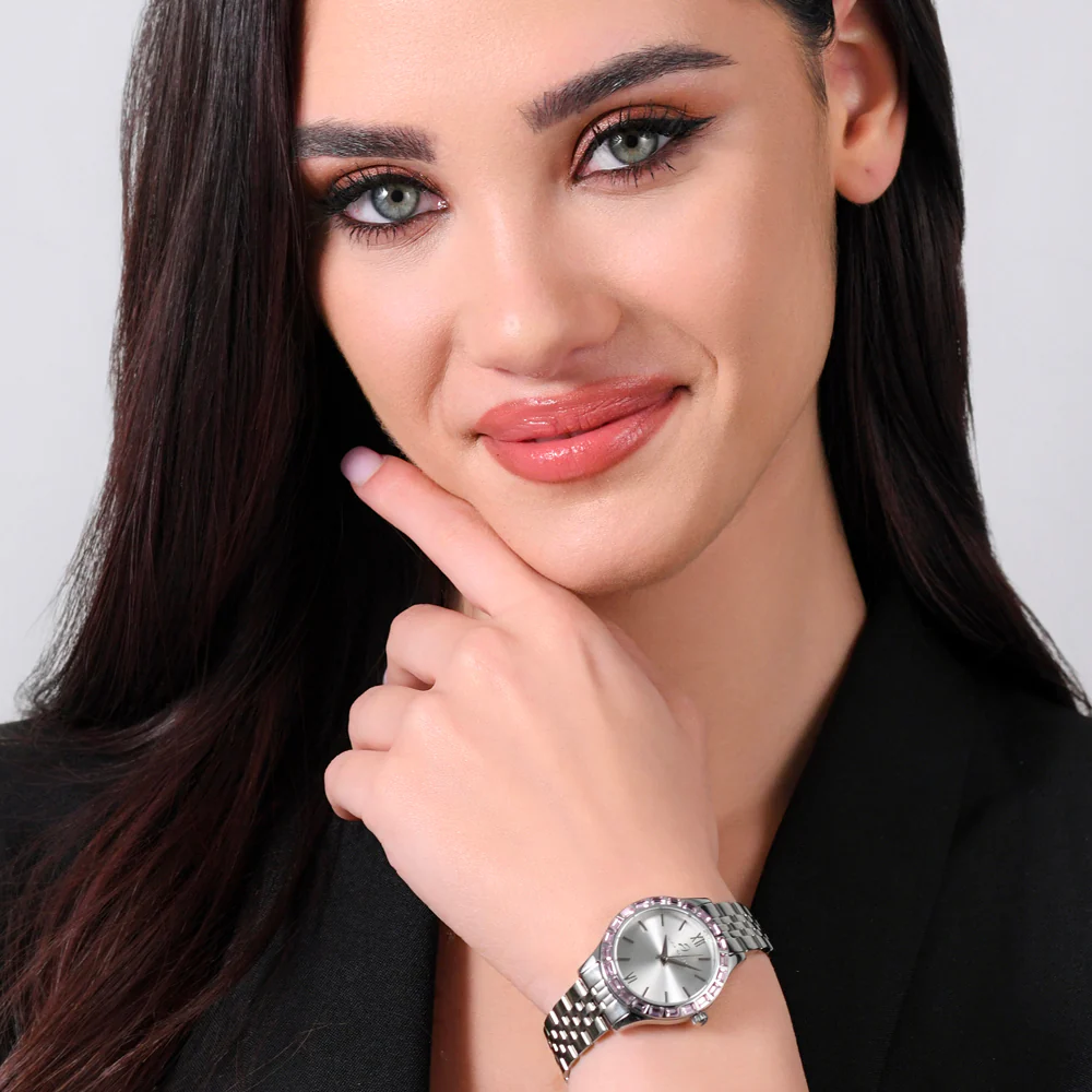 OROLOGIO DONNA IN ACCIAIO GHIERA CRISTALLI ROSA - Image 3