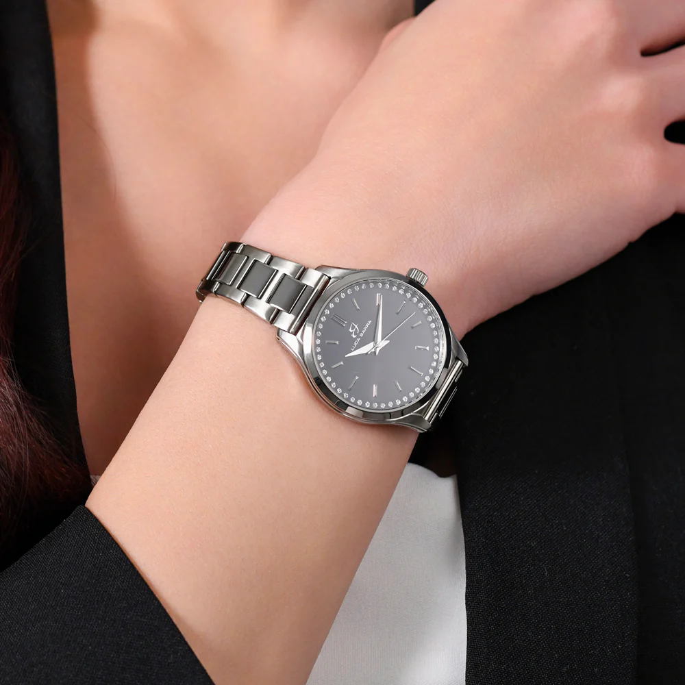 OROLOGIO DONNA IN ACCIAIO GHIERA NERA E CRISTALLI BIANCHI - Image 2