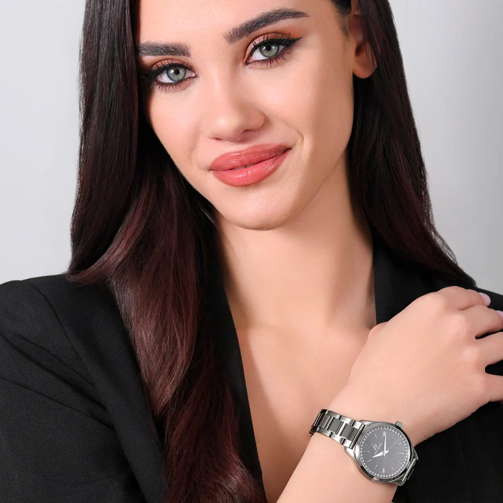 OROLOGIO DONNA IN ACCIAIO GHIERA NERA E CRISTALLI BIANCHI - Image 3