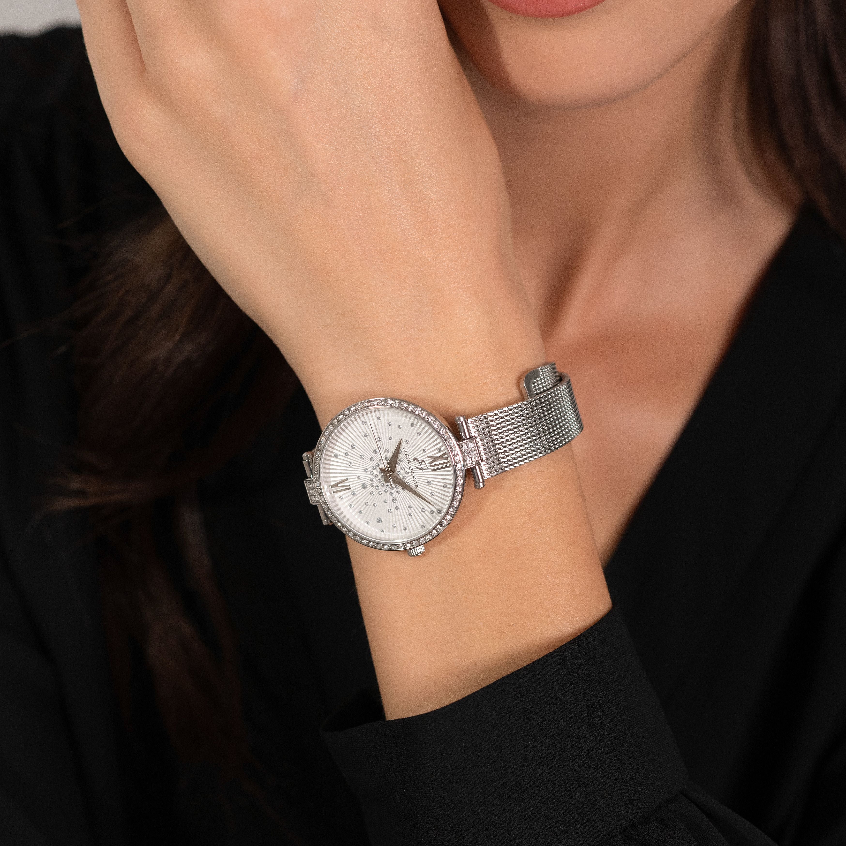 OROLOGIO DONNA IN ACCIAIO CON QUADRANTE BIANCO GHIERA CON CRISTALLI BIANCHI - Image 2