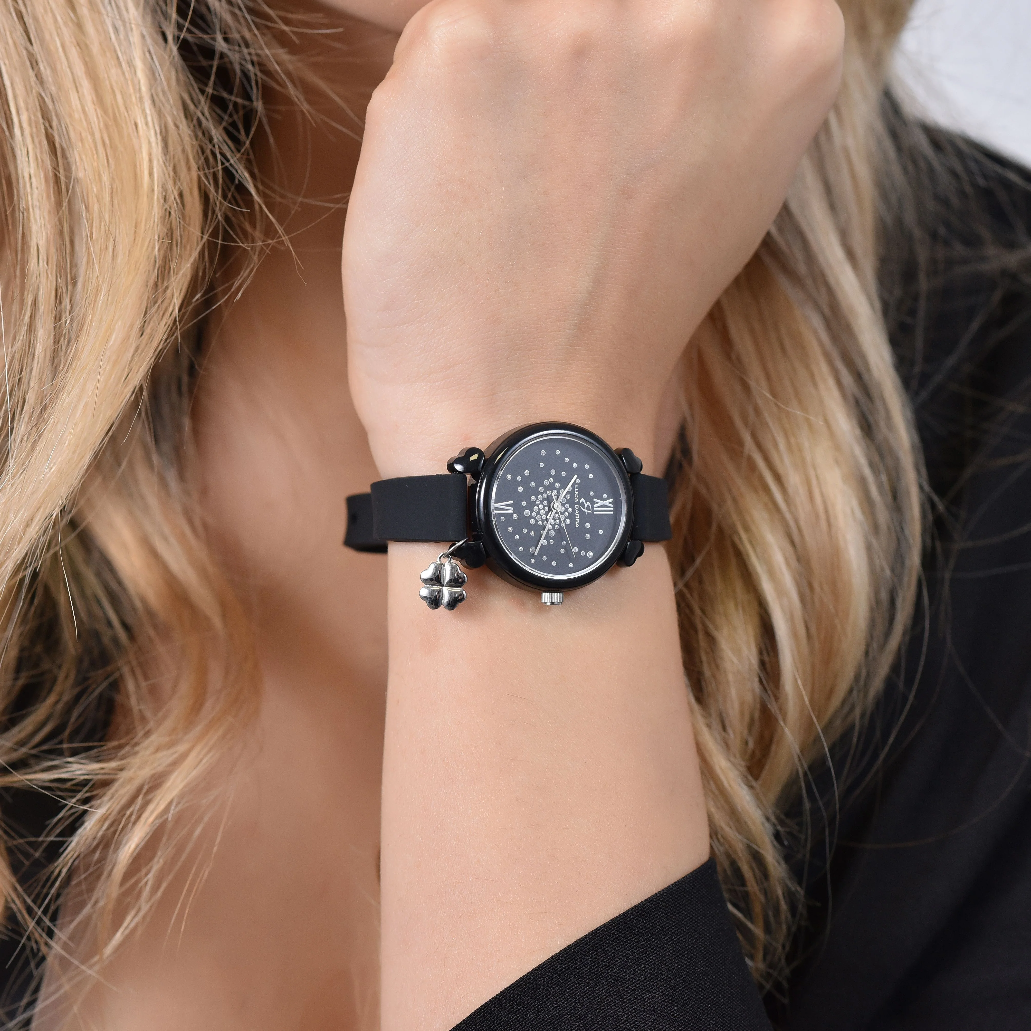 OROLOGIO DONNA IN SILICONE NERO E CRISTALLI BIANCHI - Image 2