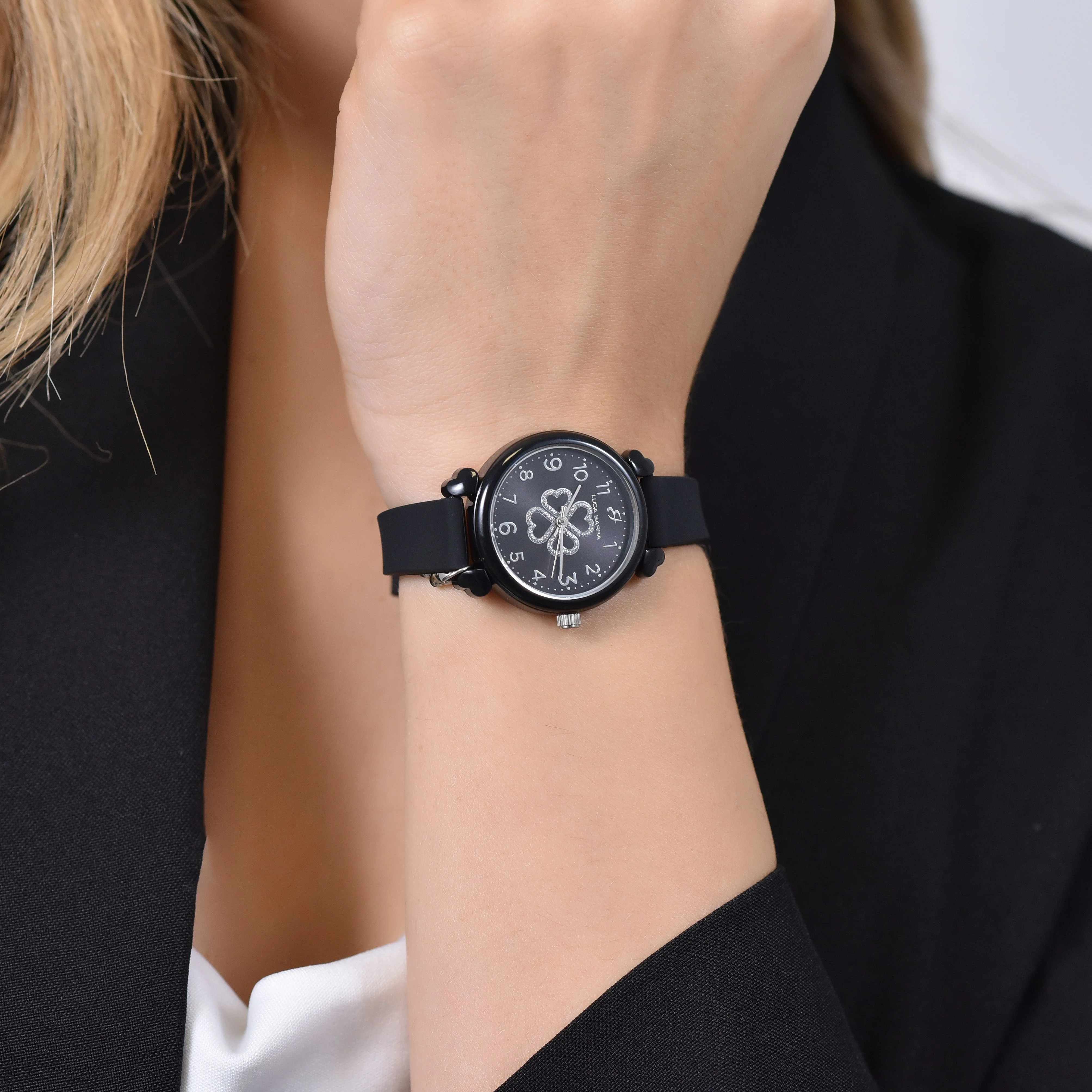 OROLOGIO DONNA IN SILICONE NERO E QUADRIFOGLIO - Image 2