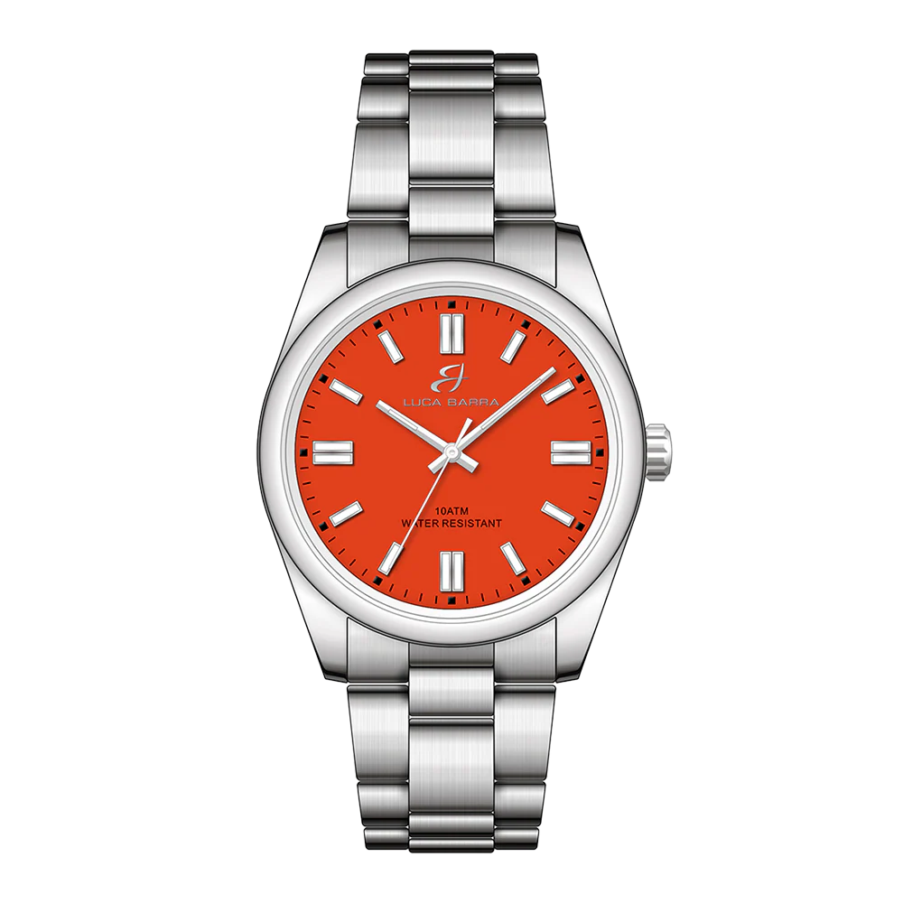 OROLOGIO IN ACCIAIO CON QUADRANTE ARANCIONE