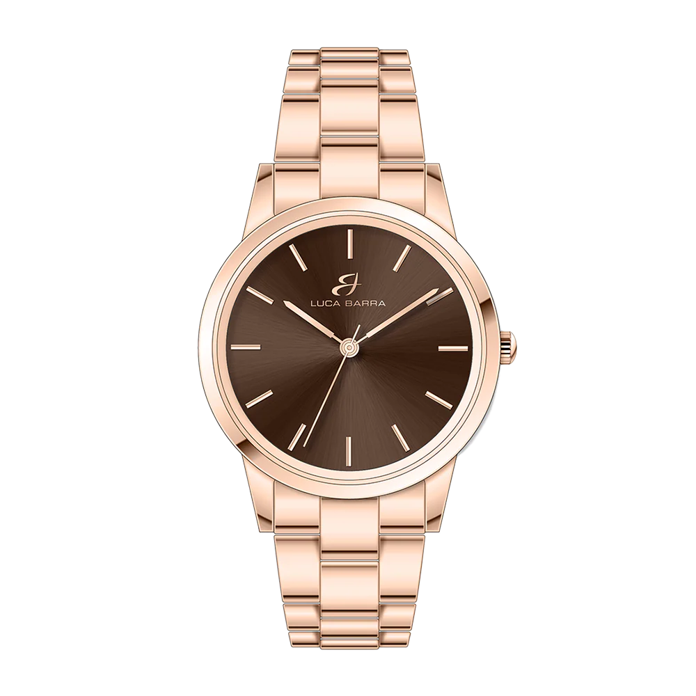 OROLOGIO IN ACCIAIO IP ROSE CON QUADRANTE MARRONE, BRACCIALE IP ROSE
