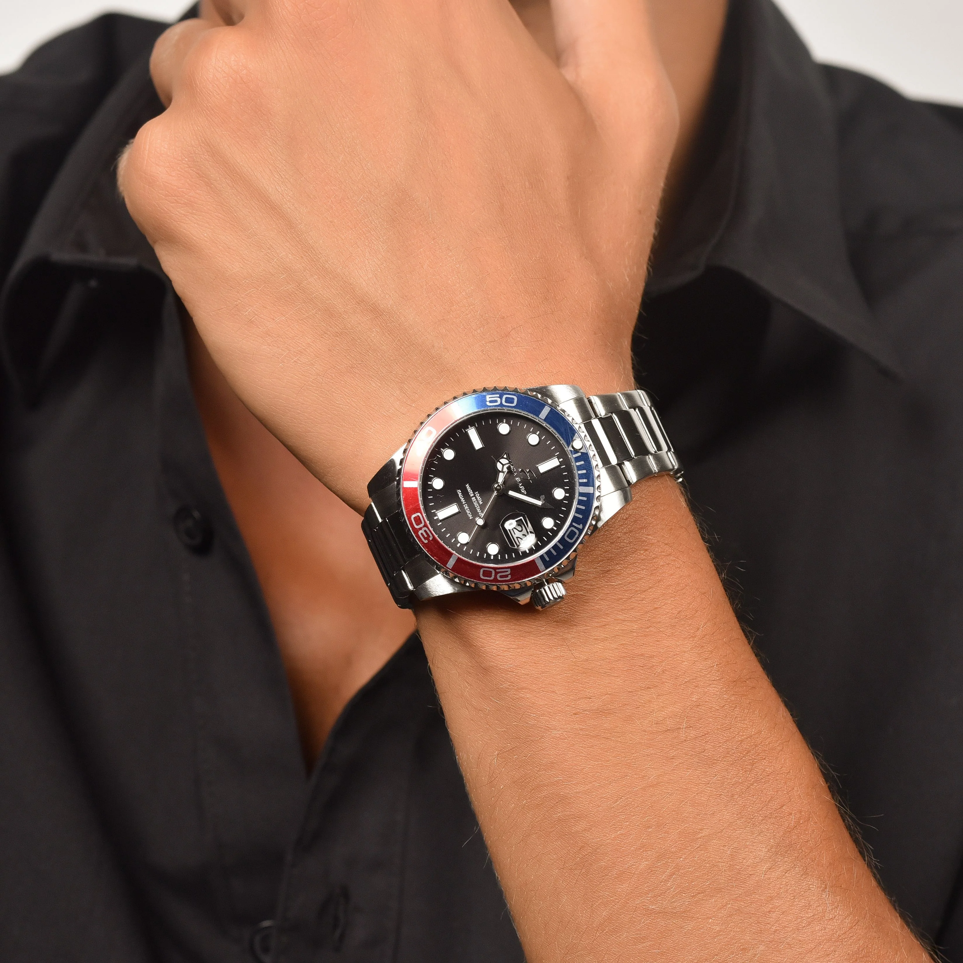 OROLOGIO UOMO CON CASSA IN ACCIAIO GHIERA BLU E ROSSA - Image 2