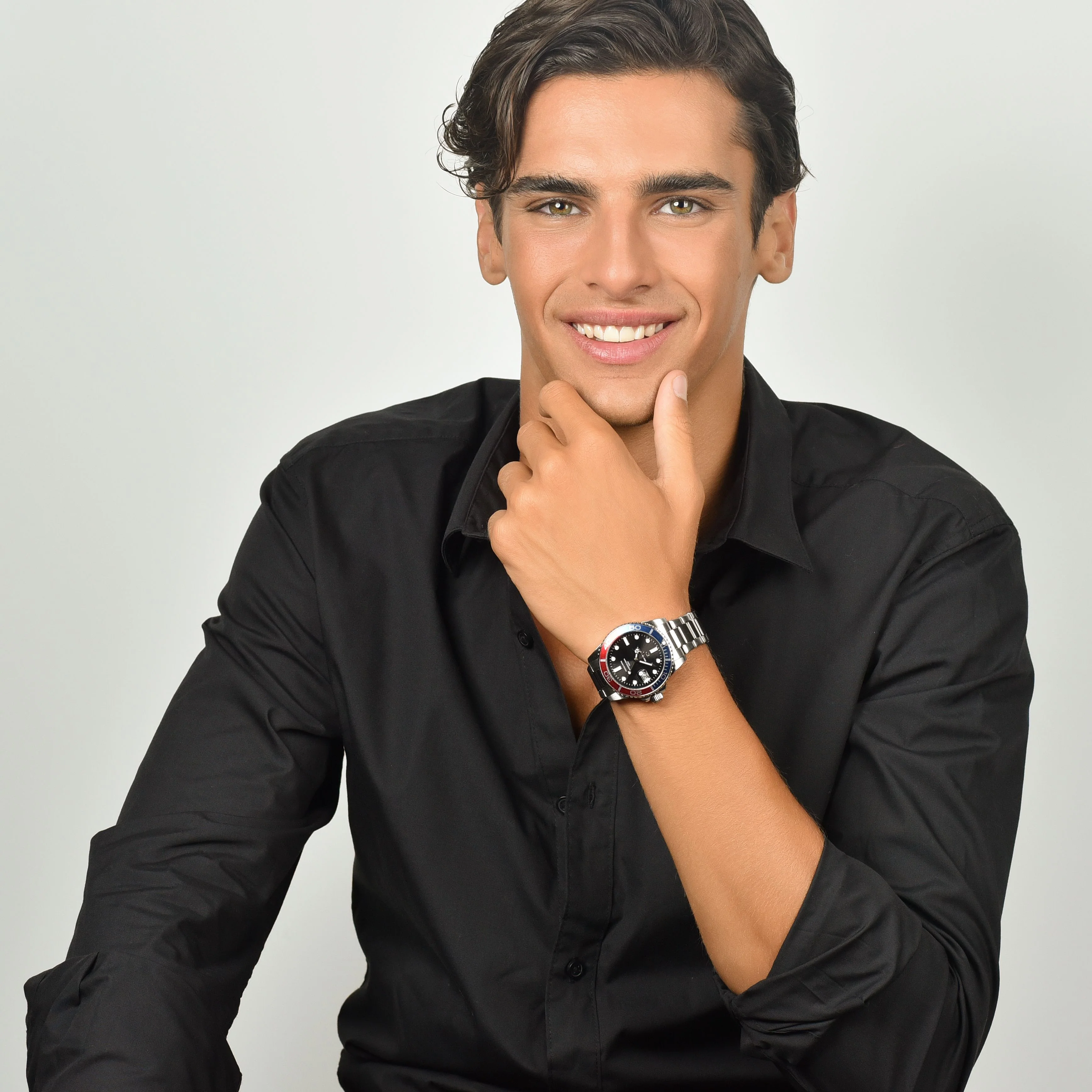 OROLOGIO UOMO CON CASSA IN ACCIAIO GHIERA BLU E ROSSA - Image 4